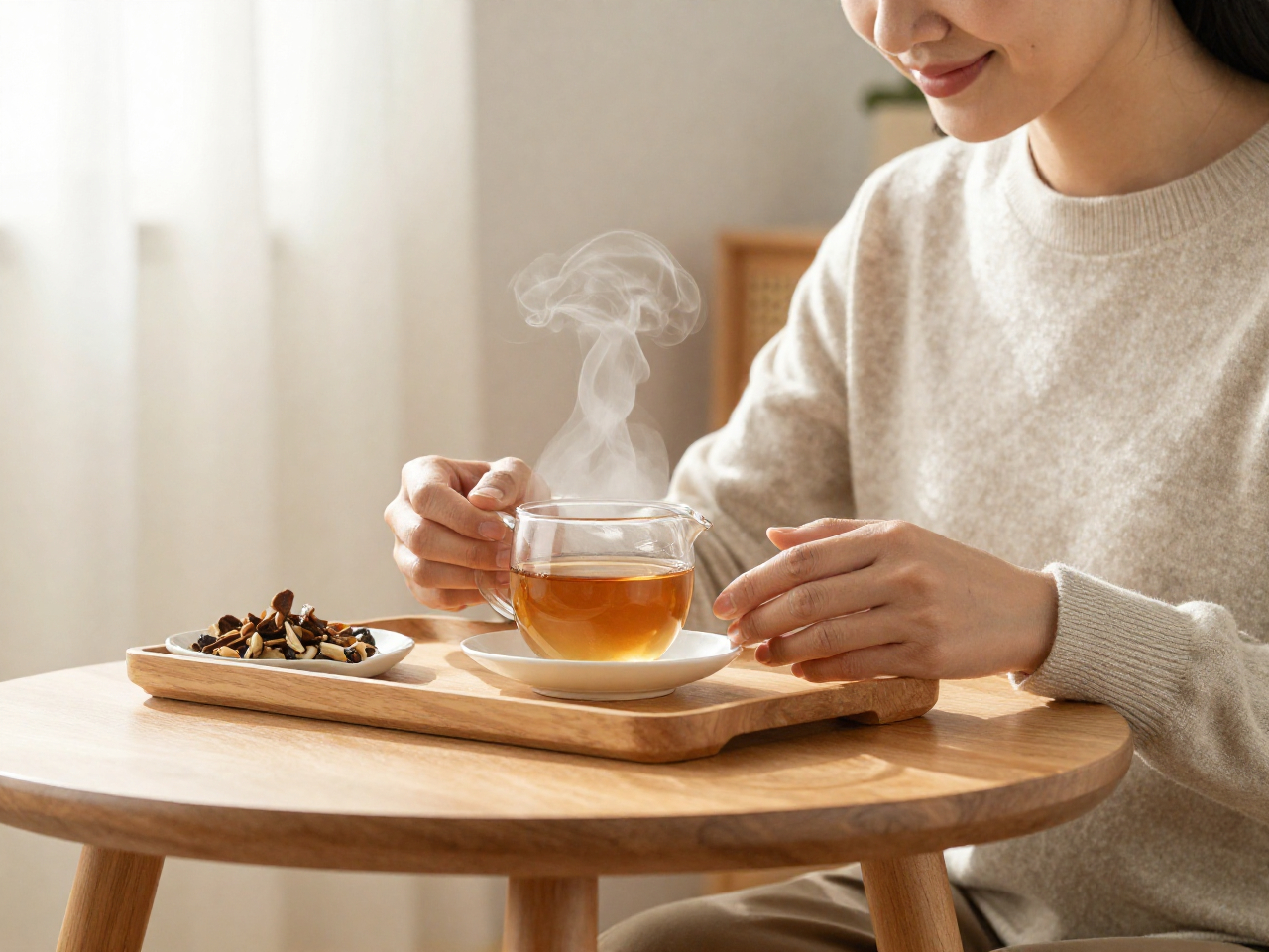 Person enjoying meal mindfully in peaceful setting